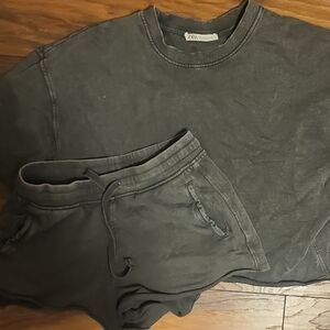 Zara Charcoal Sweatshirt and Shorts Ensemble